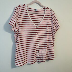 Old Navy Red and White Striped Button-Down Shirt